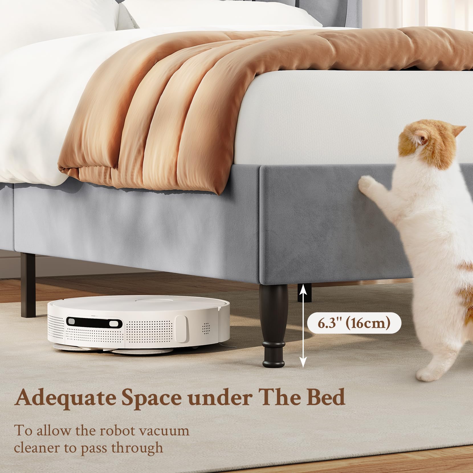 Amazon｜Welzona クイーンベッドフレーム 高さ52インチの布張りの